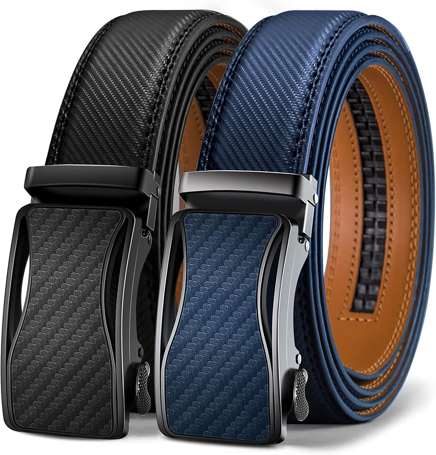Mens Ratchet Belt 2 Units, Sliding Belt for Mens Dress Casual Pant Shirts Oxfords 1 3/8",Size Adjustable