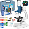 58-Pcs Microscope Kit for Kids 8-12, 100X-1200X Kids Microscope with Metal Body Microscope, Carrying Box, LED Light, Science Experiments Kit Toys for Kids 3-5 5-7 8 9 10 Christmas Birthday Gift 2021