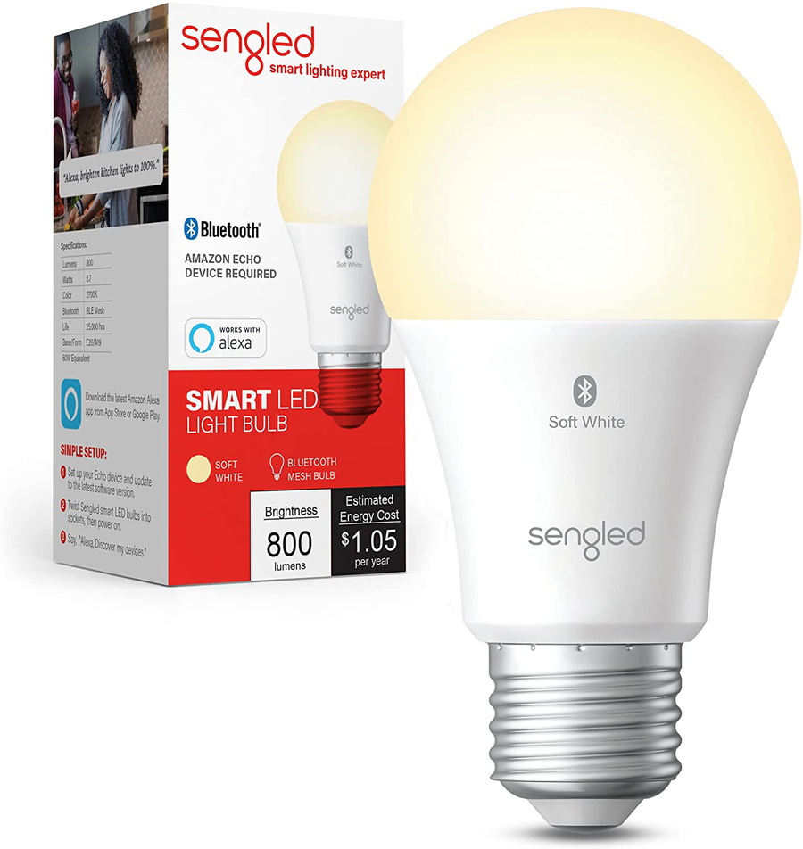 Sengled Smart Bulb, Alexa Light Bulb Bluetooth Mesh, Smart Light Bulbs That Work with Alexa Only, A19 Dimmable LED Bulb E26, 60W Equivalent Soft White 800LM, Certified for Humans Device, 1 Pack