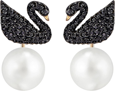 SWAROVSKI Women'S Iconic Swan Jewelry Collection, Rose Gold Tone Finish, Black Crystals
