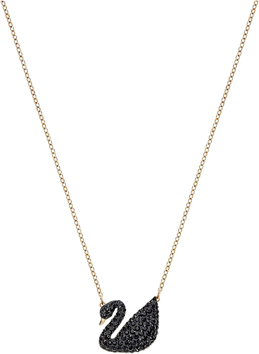 SWAROVSKI Women'S Iconic Swan Jewelry Collection, Rose Gold Tone Finish, Black Crystals