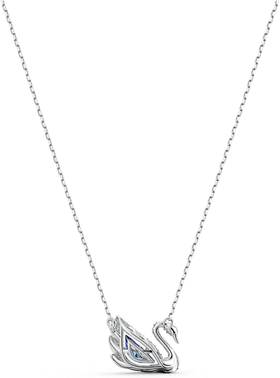 SWAROVSKI Women'S Dancing Swan Necklace Jewelry Collection, Rhodium Finish, Blue Crystals, Clear Crystals
