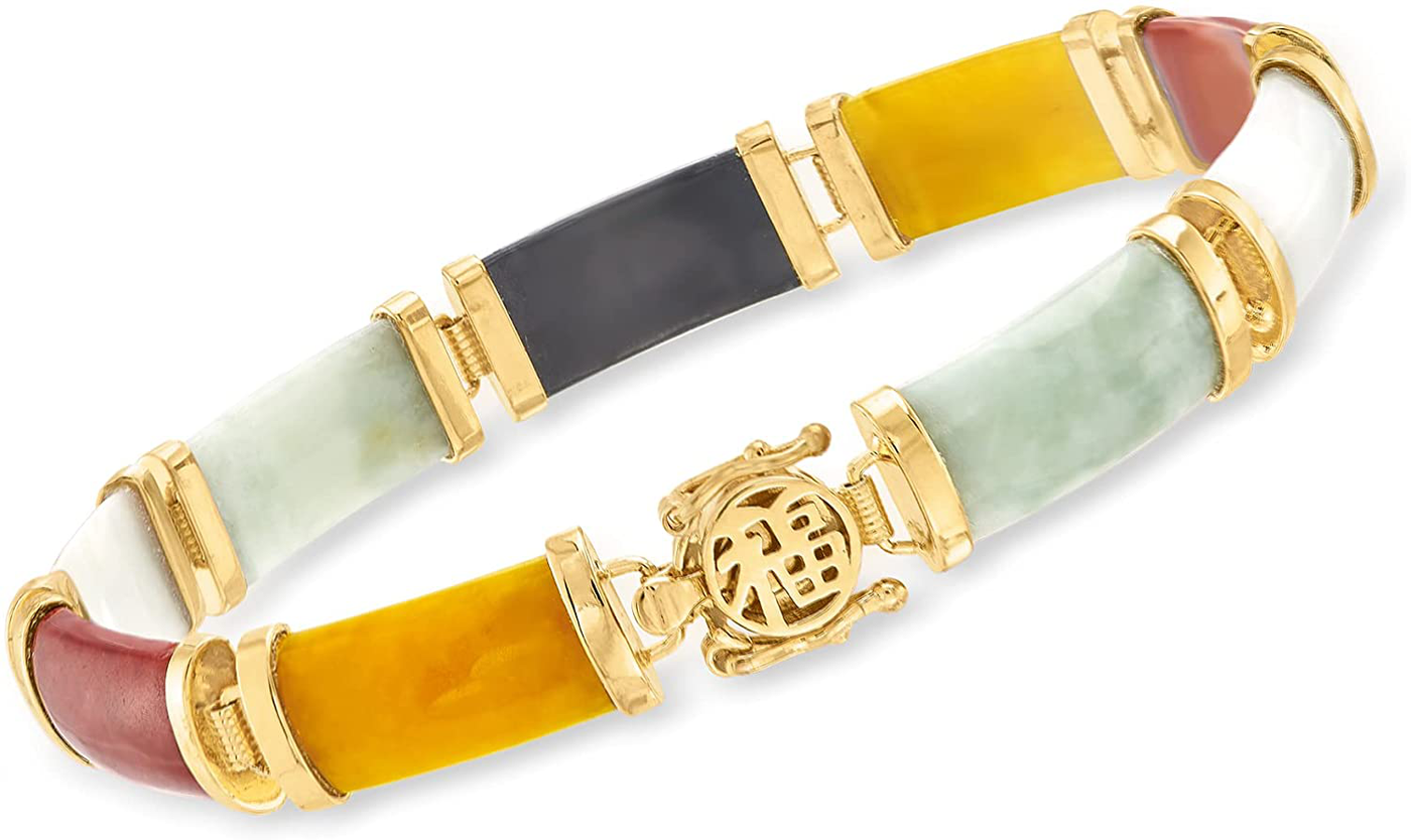 Ross-Simons Multicolored Jade"Good Fortune" Bracelet in 18Kt Gold over Sterling