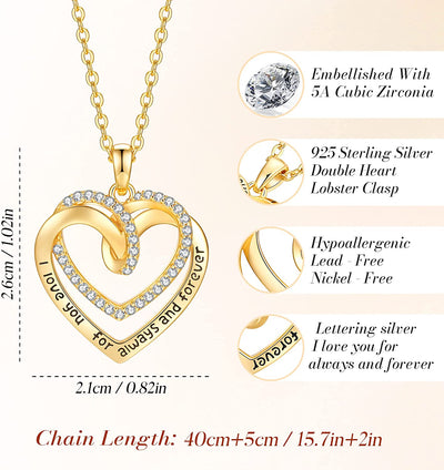 Heart Necklaces for Women, 925 Sterling Silver Jewelry for Girls with 18K Rose Gold Plated Heart Pendant, Cubic Zirconia Necklace Gifts for Wife Girlfriend Her Valentine'S Day Birthday Anniversary
