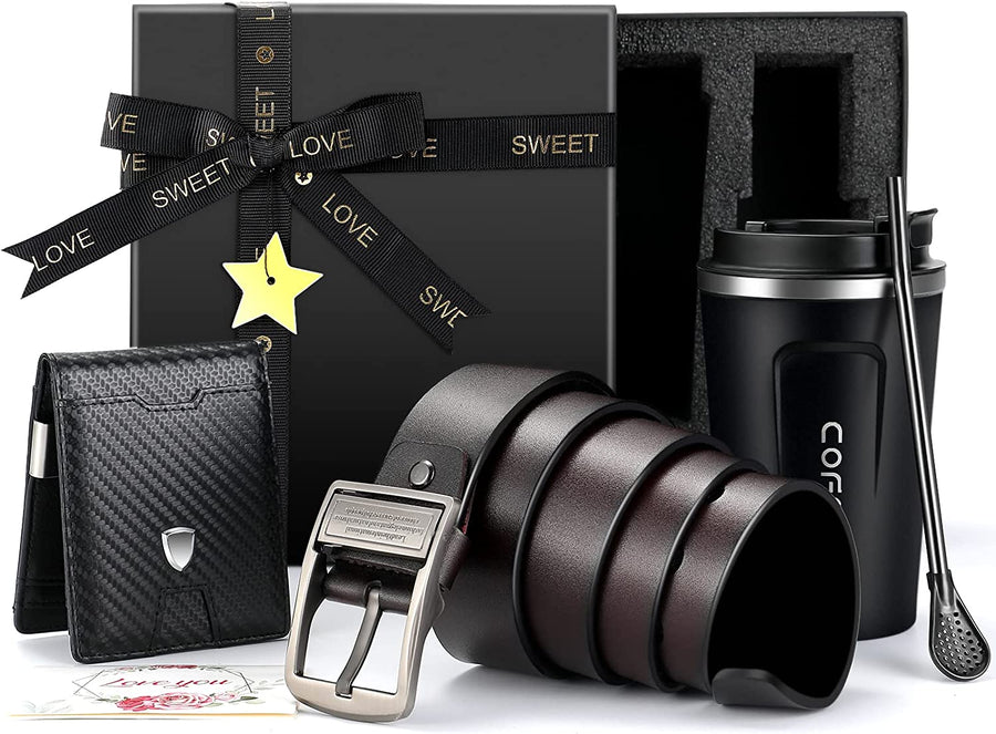 Men'S Birthday Gifts for Daughter, Son, Kid, Wife for Dad, Personalized Gifts for Men with Coffee Mug, Wallet and Belt for Husband Boyfriend Men'S Best Friend Birthday Gifts Father'S Day Gift