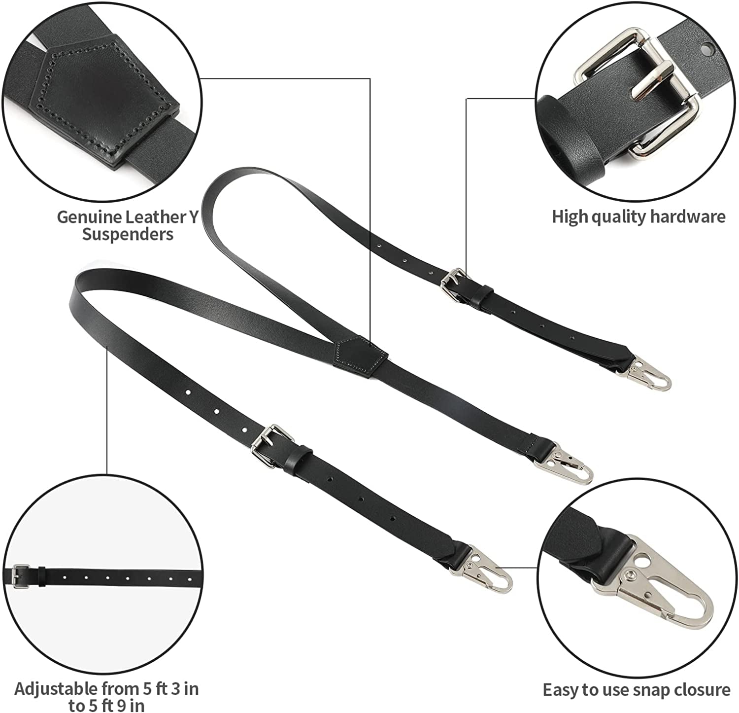 Genuine Leather Suspenders for Men, Y Design Leather Suspenders