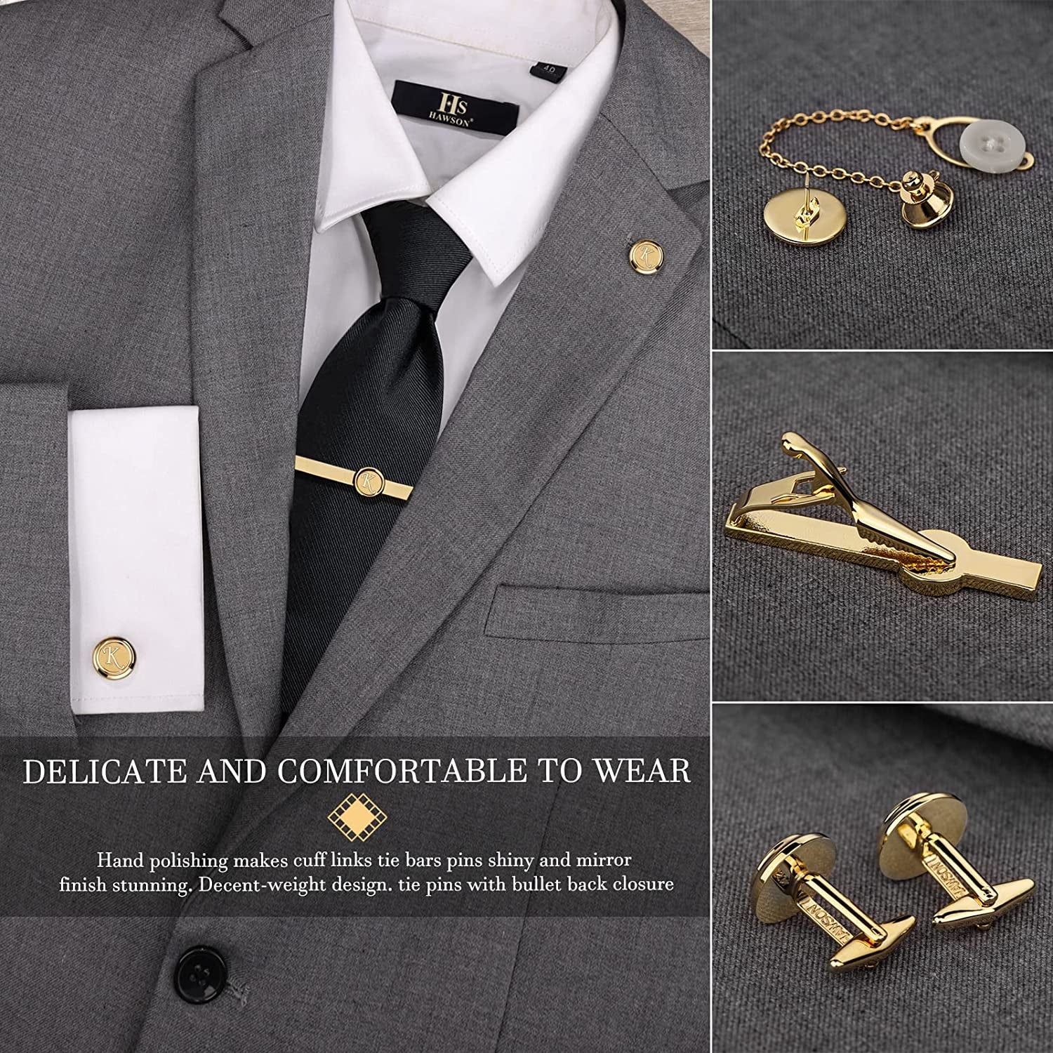 2 Inch Tie Clips with Cufflinks and Tie Pin for Men(A-Z), Tie Tack Lapel Pins for Men’S Suit, Tuxedo, Accessories for Necktie, Shirts