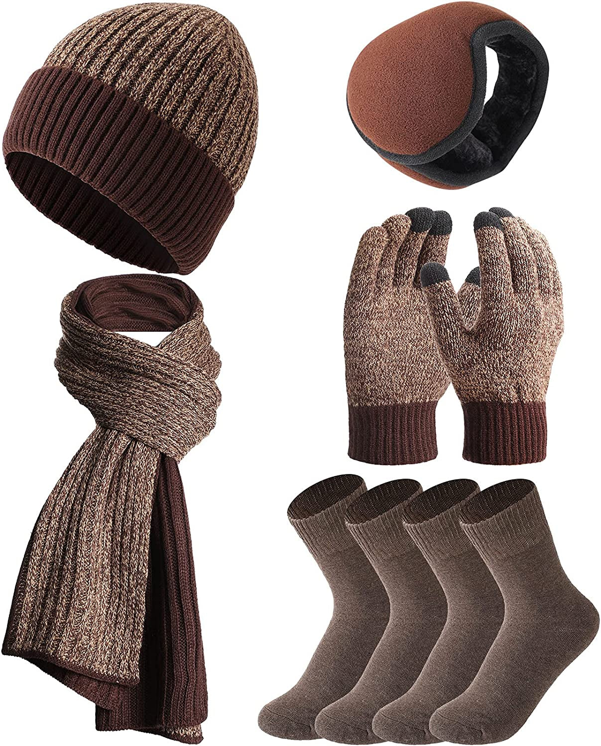 Winter Hats Scarf Gloves Warm Fleece Lined Knit Hat Ear Warmers Socks for Women and Men