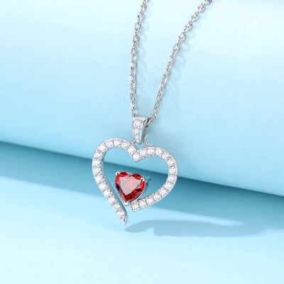 Love Birthstone Necklace for Women Sterling Silver Heart Necklace Birthday Valentine Mother’S Day Dainty Pendant Jewelry Gift for Girls Adjustable Chain