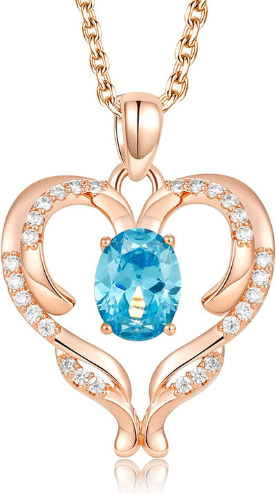 Heart Necklace for Women Silver/Rose Gold Love Heart Pendant Necklace with Cubic Zirconia Birthstone Christmas Birthday Anniversary Valentine'S Day Jewelry Gift for Women Wife Mom Girlfriend BFF