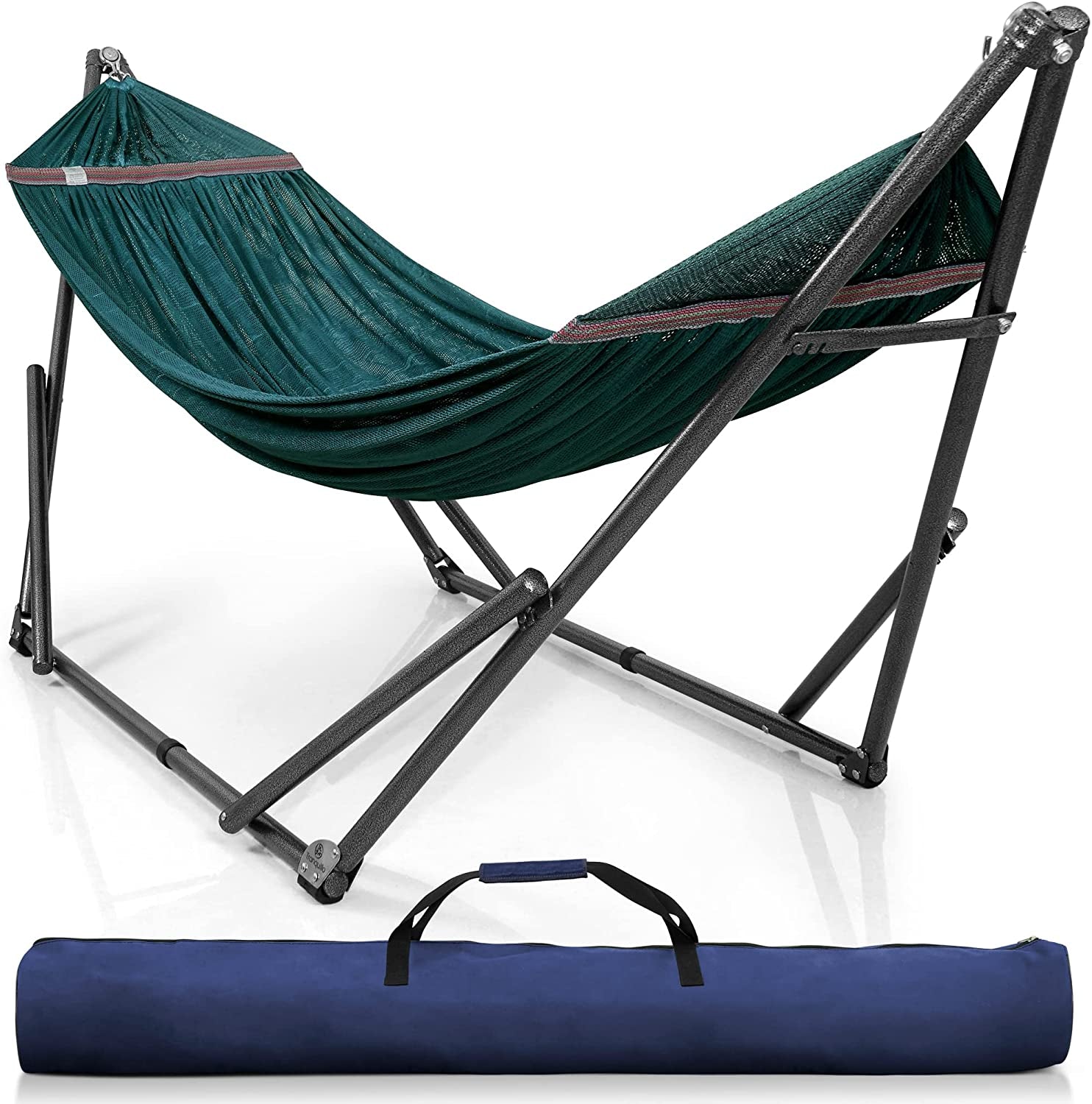 Double Hammock with Stand Included for 2 Persons/ Foldable Hammock Stand 550 Lbs Capacity Portable Case - Inhouse, Outdoor, Camping, Peacock