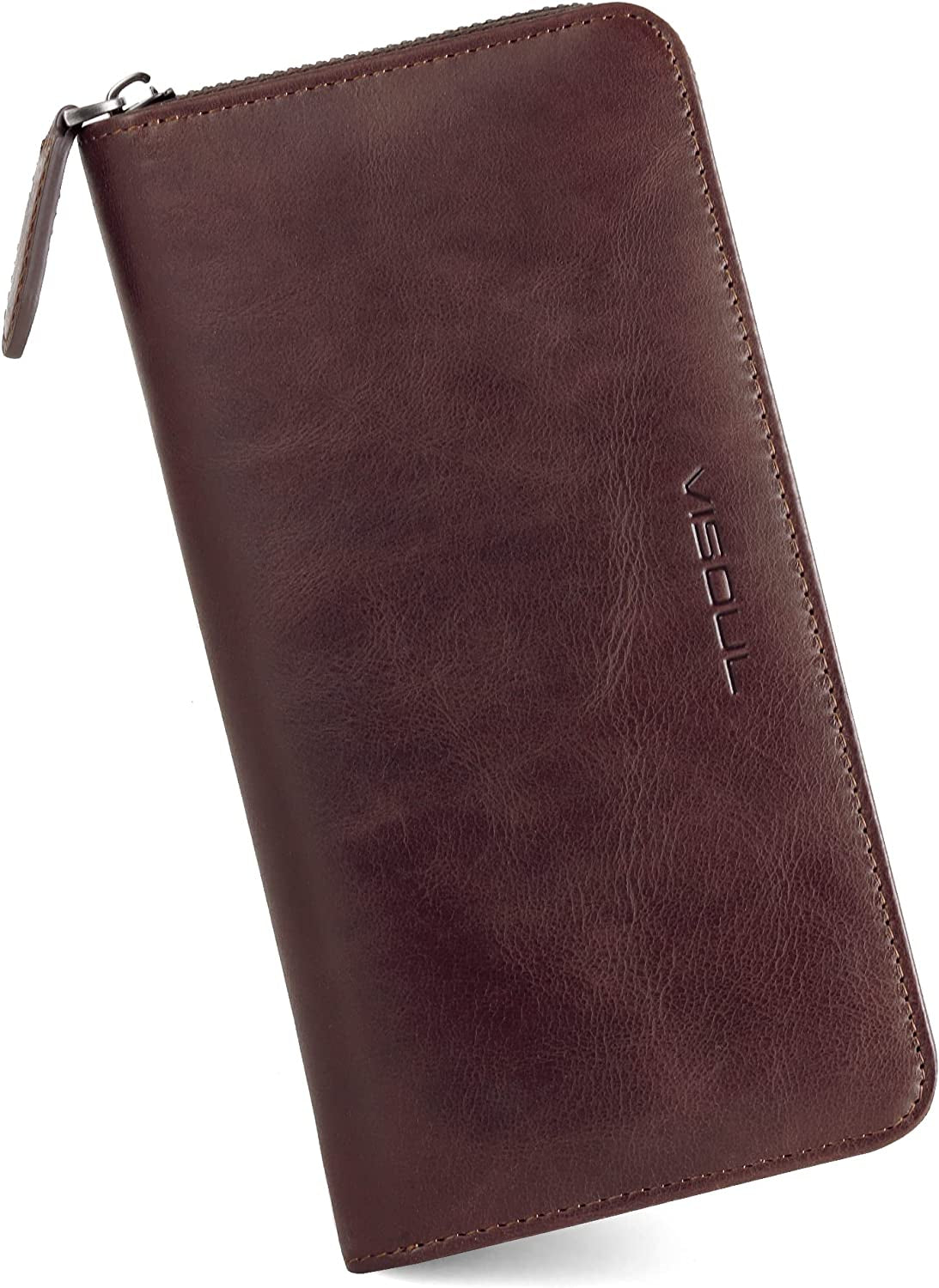 Leather Long Zippered Pouch Wallet for Men and Women with RFID Blocking, Large Clutch Cash Long Wallet with Zipper