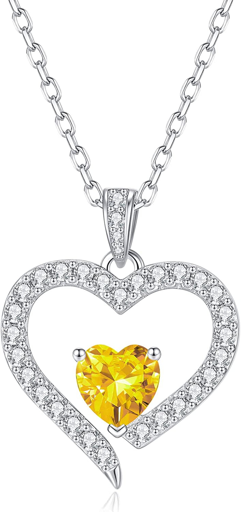 Love Birthstone Necklace for Women Sterling Silver Heart Necklace Birthday Valentine Mother’S Day Dainty Pendant Jewelry Gift for Girls Adjustable Chain