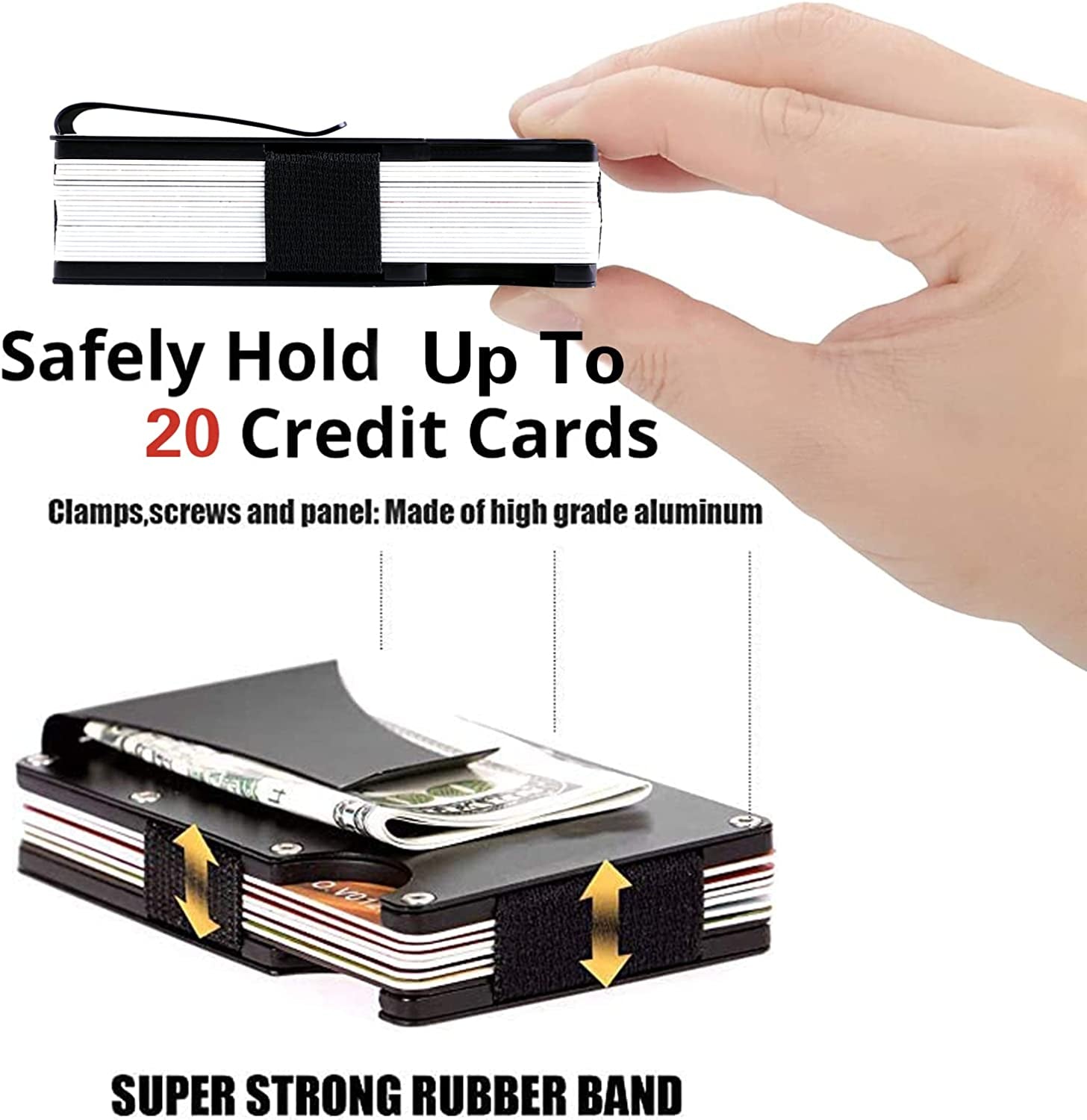 Aluminum Pocket Wallet Slim RFID Front Minimalist Metal Money Clip Blocking Credit Card Case for Men