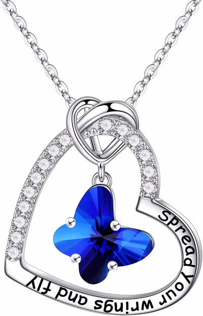 Butterfly Birthstone Crystal Necklace, 925 Sterling Silver Butterfly Jewelry Mothers Valentines Day Gifts Birthday Chirstmas Gifts for Women Teen Girls Daughter