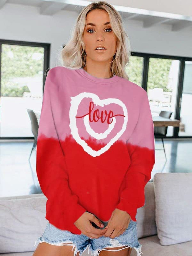Love Heart Graphic Sweatshirt Women Valentine'S Day Long Sleeve Smile Shirts Gift Girlfriend Casual Blouse