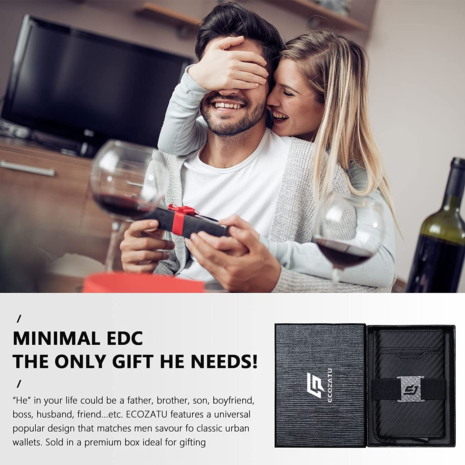 Minimalist Wallet Credit Card Wallet Real Carbon Fiber Leather Slim Stealth Wallets for Men RFID Blocking Hybrid Wallet