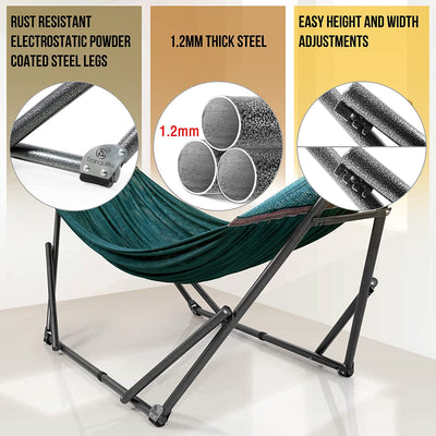 Double Hammock with Stand Included for 2 Persons/ Foldable Hammock Stand 550 Lbs Capacity Portable Case - Inhouse, Outdoor, Camping, Peacock