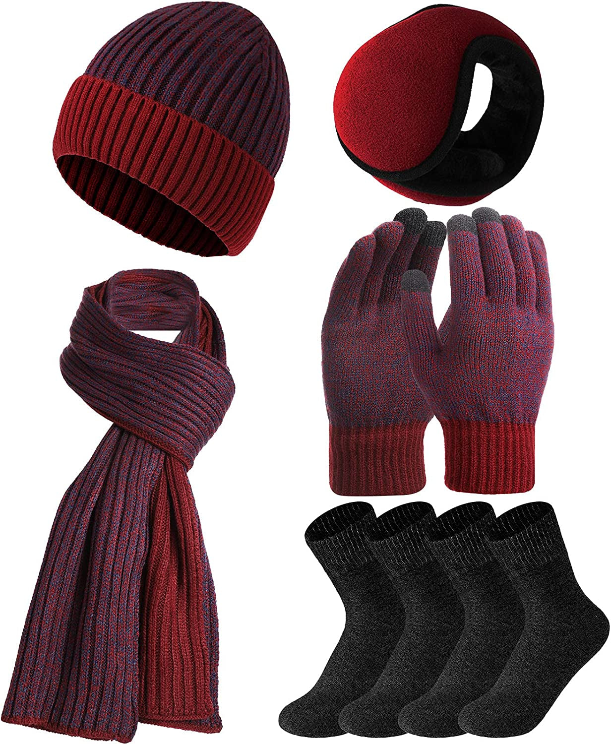 Winter Hats Scarf Gloves Warm Fleece Lined Knit Hat Ear Warmers Socks for Women and Men