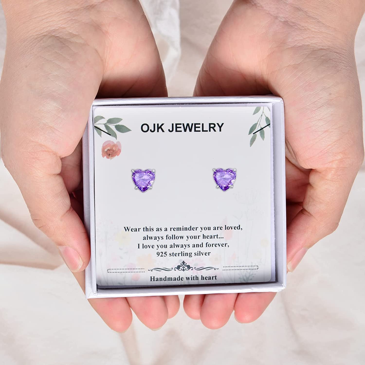 Love Heart Stud Earrings 925 Sterling Silver with Heart Birthstone Crushed Ice,Bridal Prom - Elegant Birthday Valentines Christmas Anniversary Wedding Jewelry Gifts for Women Girls Her Mom