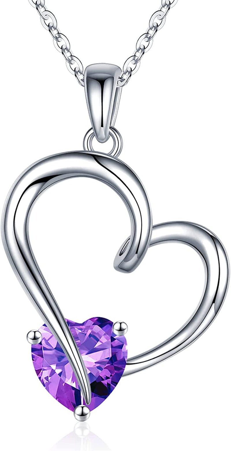 Heart Birthstone Necklace for Women Jewelry, 925 Sterling Silver Heart Necklace with Birthstone Valentines Mothers Day Anniversary Christmas Birthday Gifts for Women Mom Teen Girls Jewelry