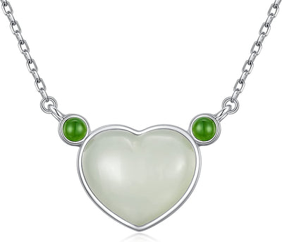 Love Heart Necklace White Jade Simple Pendant Necklace Valentine'S Day Mother'S Day Gifts for Women Her Mom Wife Girlfriend