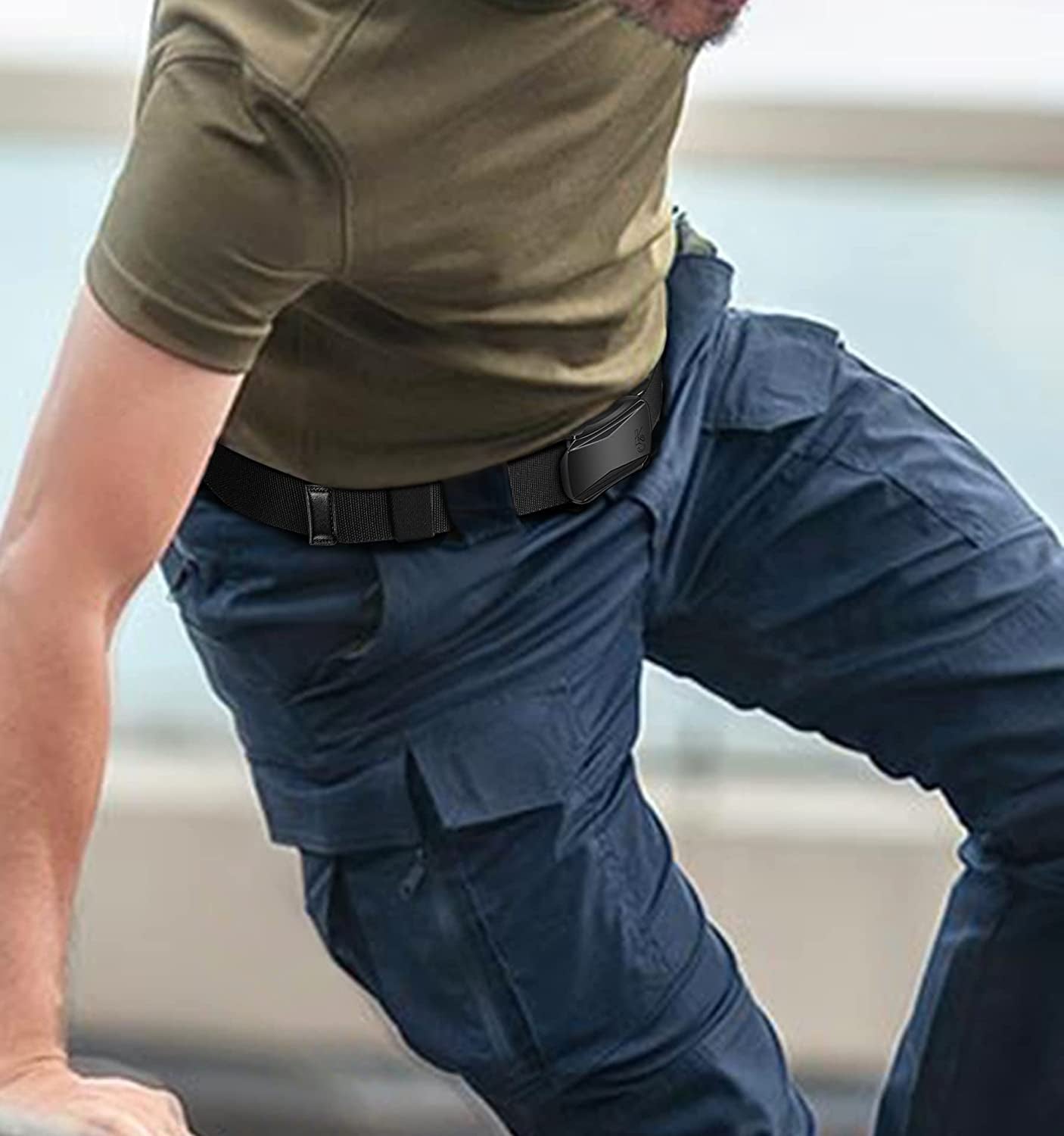 Mens Belt, Military Tactical Stretch Web Nylon Belt for Hiking Hunting Pants 1.5",Cut for Fit