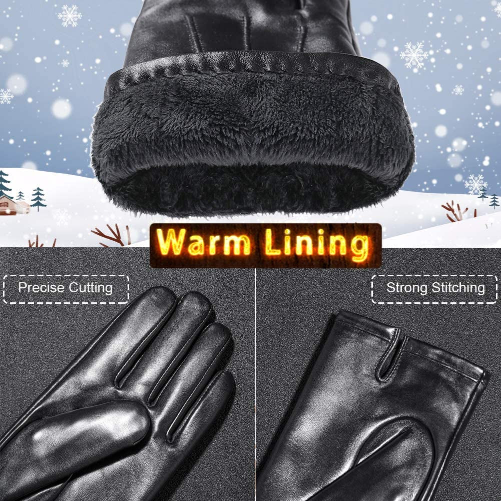 Men'S Leather Gloves, Black Driving/Working Touchscreen Lambskin Cashmere Winter Mittens