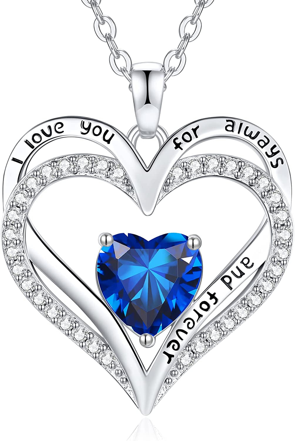 Birthstone Necklaces for Women Girls, 925 Sterling Silver Forever Love Heart Pendant Necklace with Cubic Zirconia, Christmas Birthday Anniversary Valentine'S Day Jewelry Gift for Wife Mother Girlfriend Daughter Her