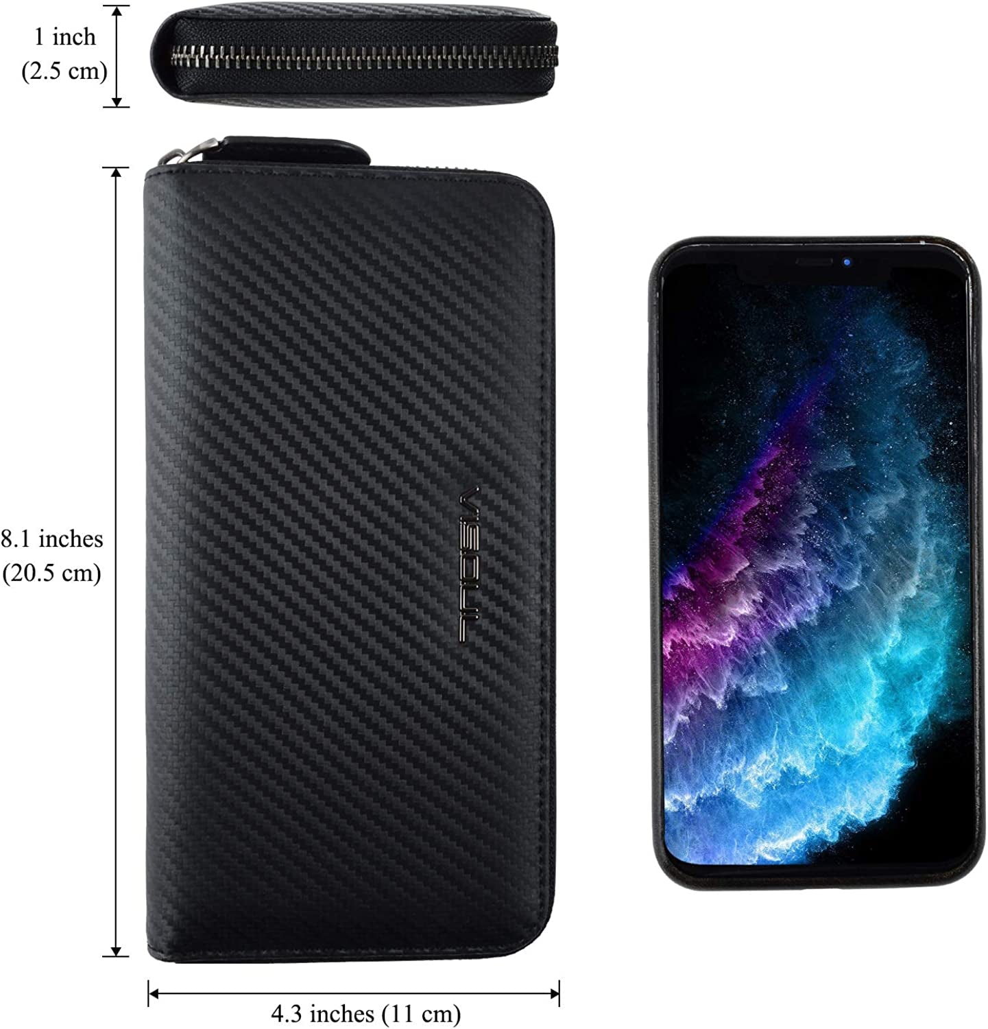 Leather Long Zippered Pouch Wallet for Men and Women with RFID Blocking, Large Clutch Cash Long Wallet with Zipper
