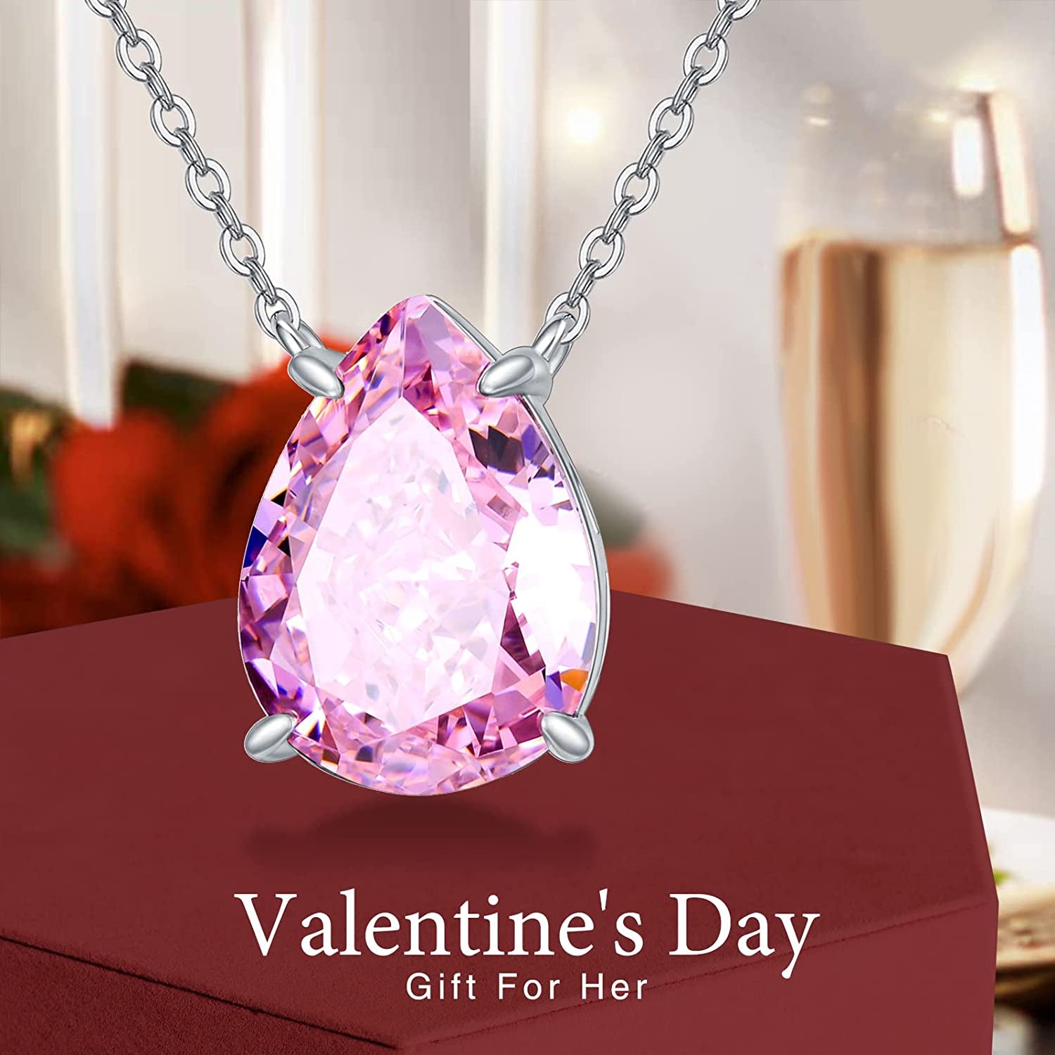 Valentines Day Gifts Teardrop Birthstone Choker Pendant Necklace 925 Sterling Silver Teardrop Creshed Ice Necklace,Bridal Prom - Elegant Birthday Mothers Day Anniversary Wedding Jewelry Gifts for Women Her Wife Mom