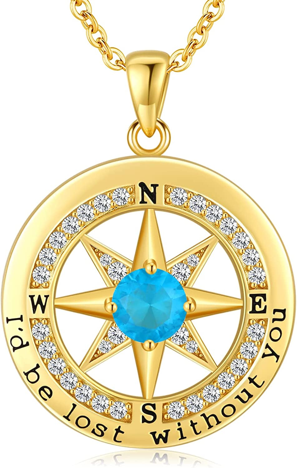 S925 Necklace Gift for Wife, Compass Jewelry Women Wedding Anniversary, Sterling Silver Girlfriend Birthday Gifts for Her, Girls Necklaces for Daughter Valentines Day, I'D Be Lost without You