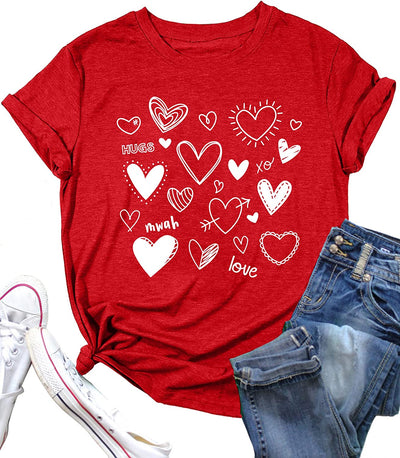 Valentines Day Shirt for Women Cute Love Heart Tshirts Graphic Valentine Gift Tee Casual Hearts Tops