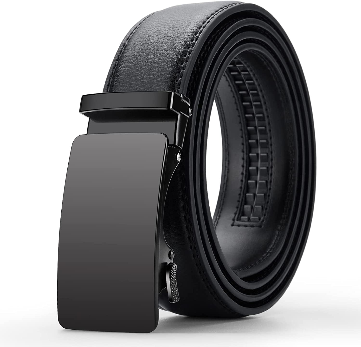 Black Belt Men,  Mens Leather Belts Slide Ratchet Belt Buckle Dress Casual Fashion Belt for Jeans Pants