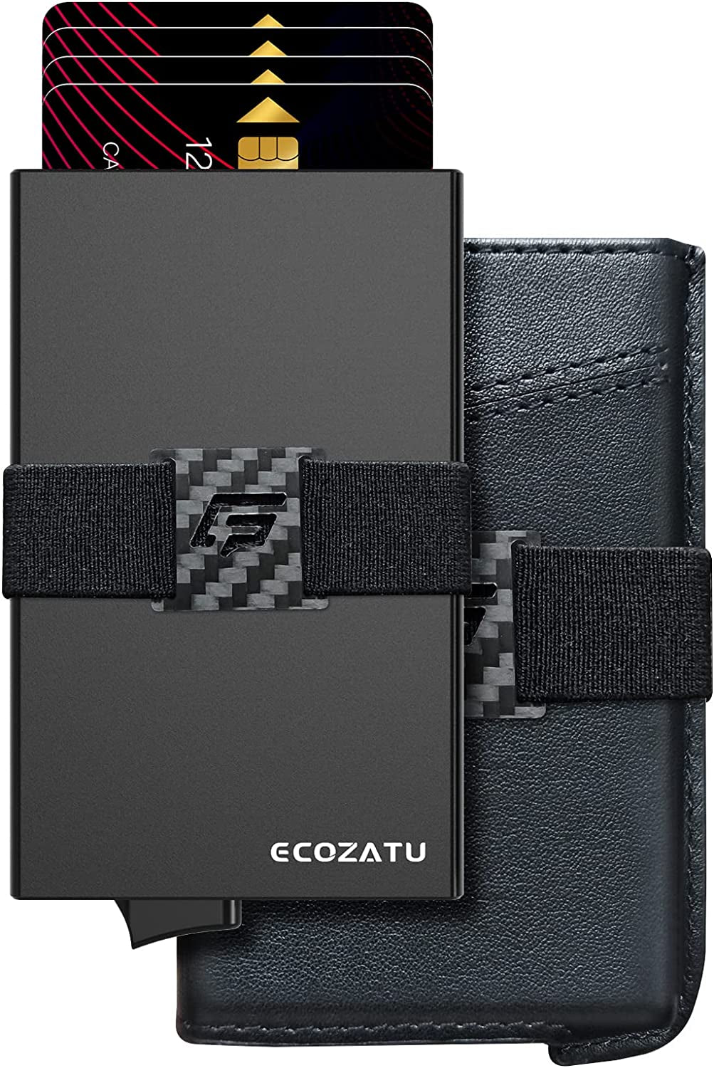 Minimalist Wallet Credit Card Wallet Real Carbon Fiber Leather Slim Stealth Wallets for Men RFID Blocking Hybrid Wallet