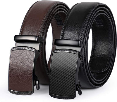 Men'S Ratchet Belt for Dress 2Pack Slid Leather Belt with Automatic Click Buckle