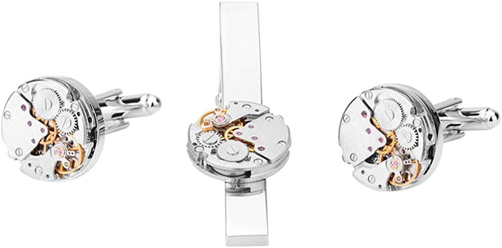 Movement Cuff Links Steampunk Watch Mens Shirt Vintage Watch Tie Clip and Cufflinks Set