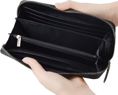 Leather Long Zippered Pouch Wallet for Men and Women with RFID Blocking, Large Clutch Cash Long Wallet with Zipper