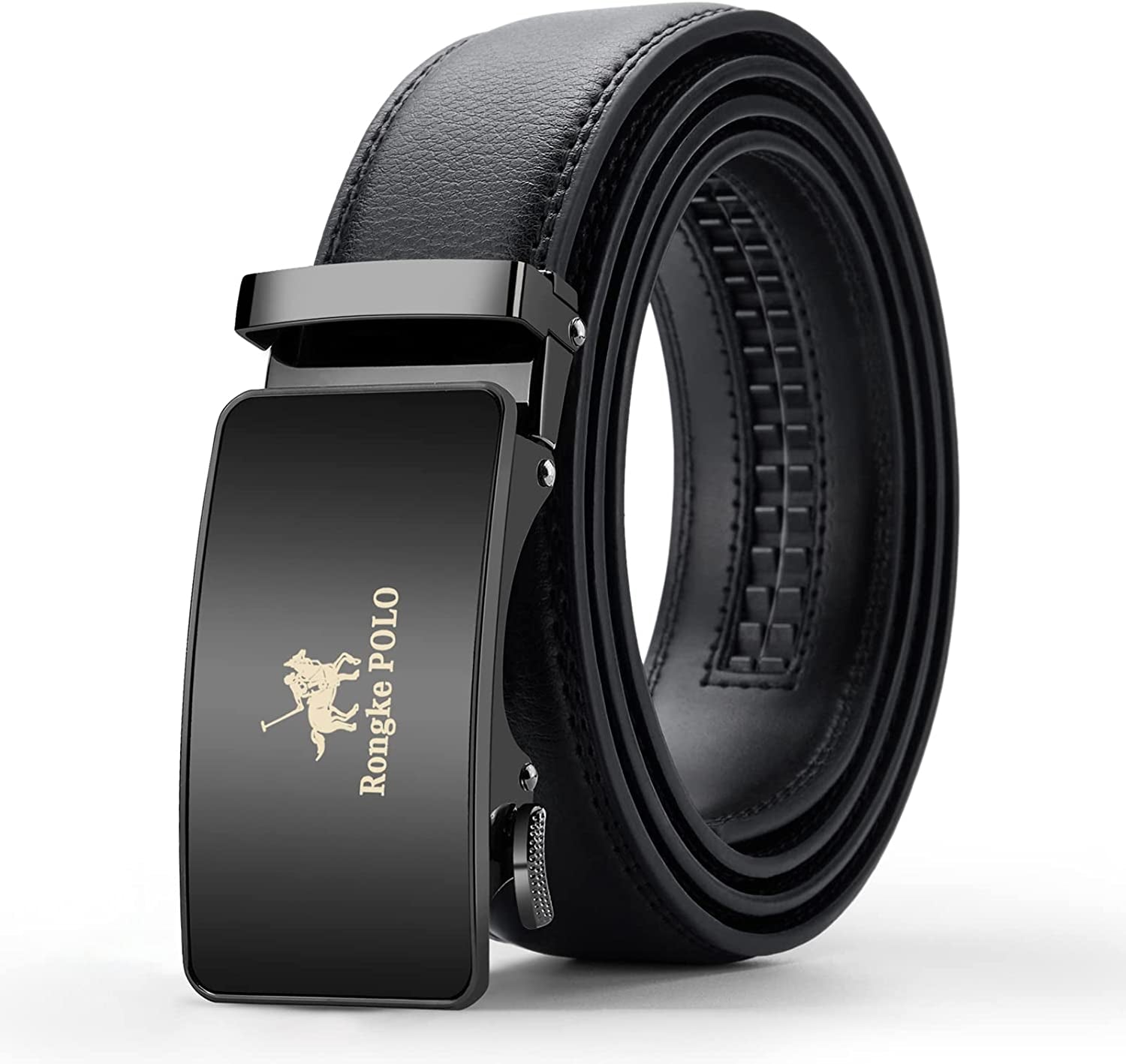 Black Belt Men,  Mens Leather Belts Slide Ratchet Belt Buckle Dress Casual Fashion Belt for Jeans Pants