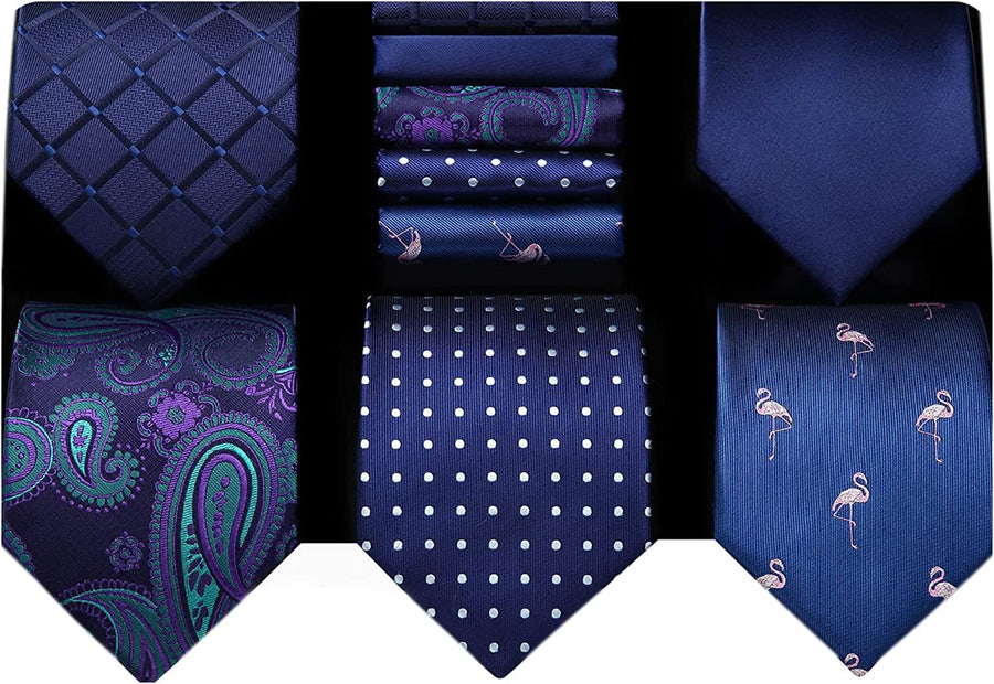 Mens Ties Set 5PCS Collection Tie and Pocket Sqaure Formal Business Neckties Gift Box Wedding Necktie for Men