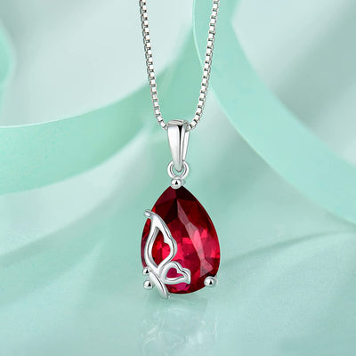 Birthstone Necklace for Women 925 Sterling Silver Butterfly Pendant Necklace with Created Gemstone Birthday Valentines Mothers Day Anniversary Christmas Jewelry Gifts for Mom Wife Girls Her