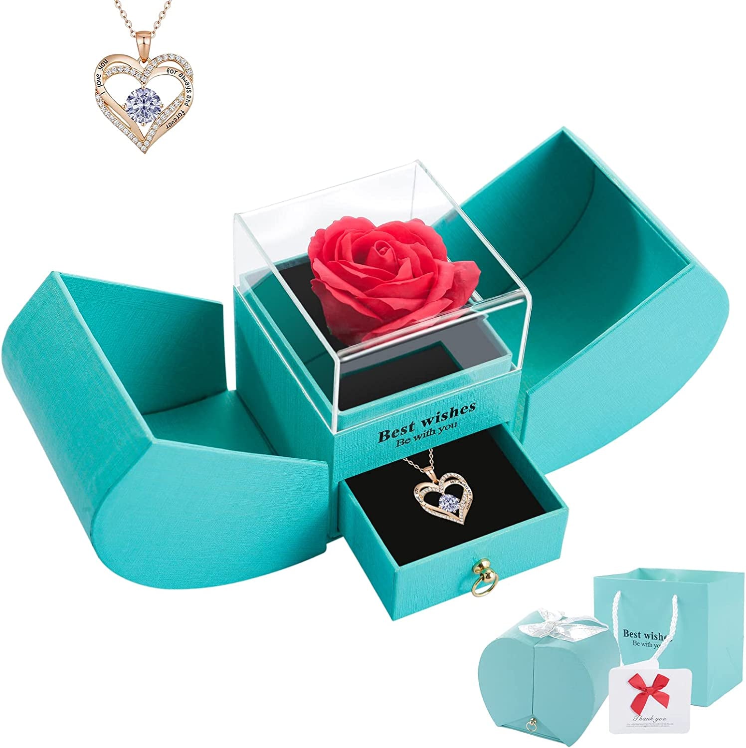 Gift Set for Women Preserved Rose with I Love You Necklace, Gift for Mother Girlfriend Daughter on Christmas Birthday Mother'S Day Anniversary and Valentine'S Day Gift