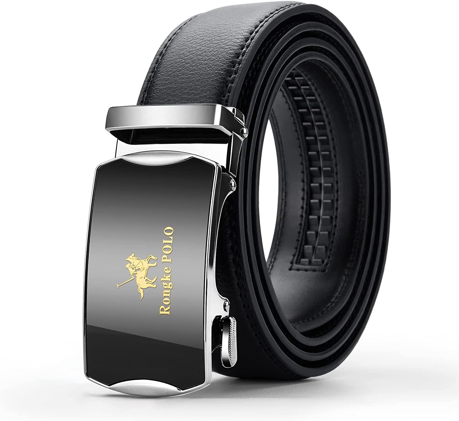 Black Belt Men,  Mens Leather Belts Slide Ratchet Belt Buckle Dress Casual Fashion Belt for Jeans Pants