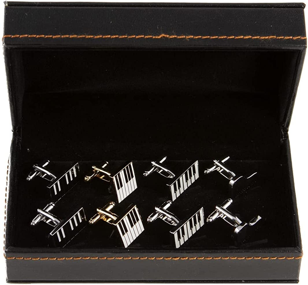 Piano Keys Grand Music 4 Pairs Cufflinks in a Presentation Gift Box & Polishing Cloth