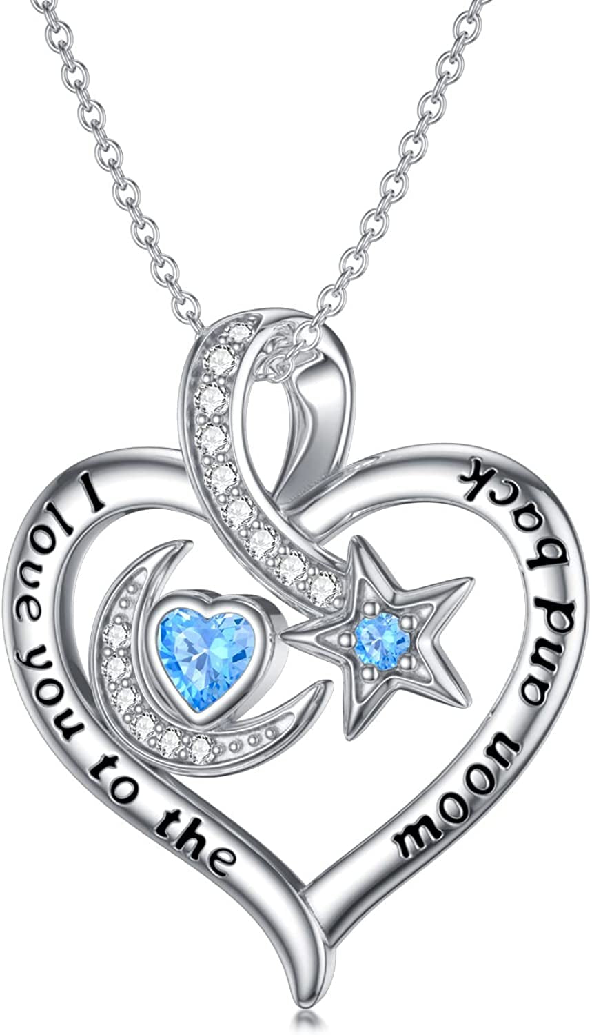 Valentine'S Day Gifts for Women 925 Sterling Silver I Love You to the Moon and Back Necklace Birthday Anniversary Jewelry Gifts for Women Mom Wife Girls