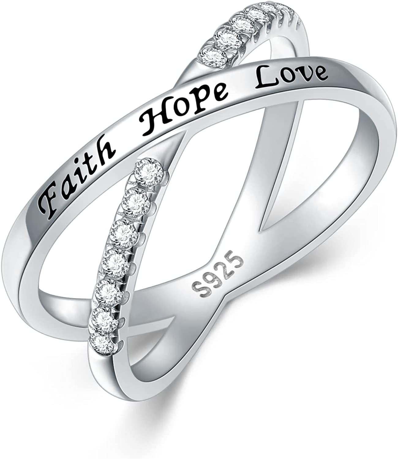 Cross Rings for Women Girls Sterling Silver Faith Hope Love Rings Engagement Inspirational Jewelry Wedding Band Ring Valentine'S Day Gifts for Her