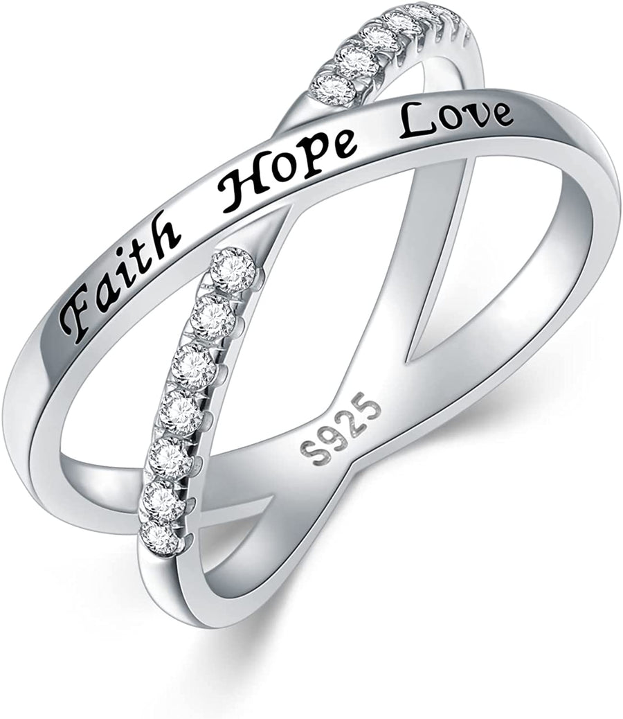 Cross Rings for Women Girls Sterling Silver Faith Hope Love Rings Engagement Inspirational Jewelry Wedding Band Ring Valentine'S Day Gifts for Her
