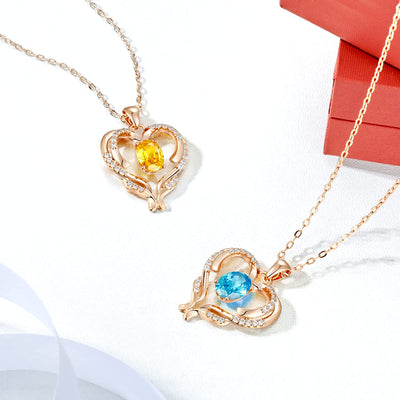 Heart Necklace for Women Silver/Rose Gold Love Heart Pendant Necklace with Cubic Zirconia Birthstone Christmas Birthday Anniversary Valentine'S Day Jewelry Gift for Women Wife Mom Girlfriend BFF