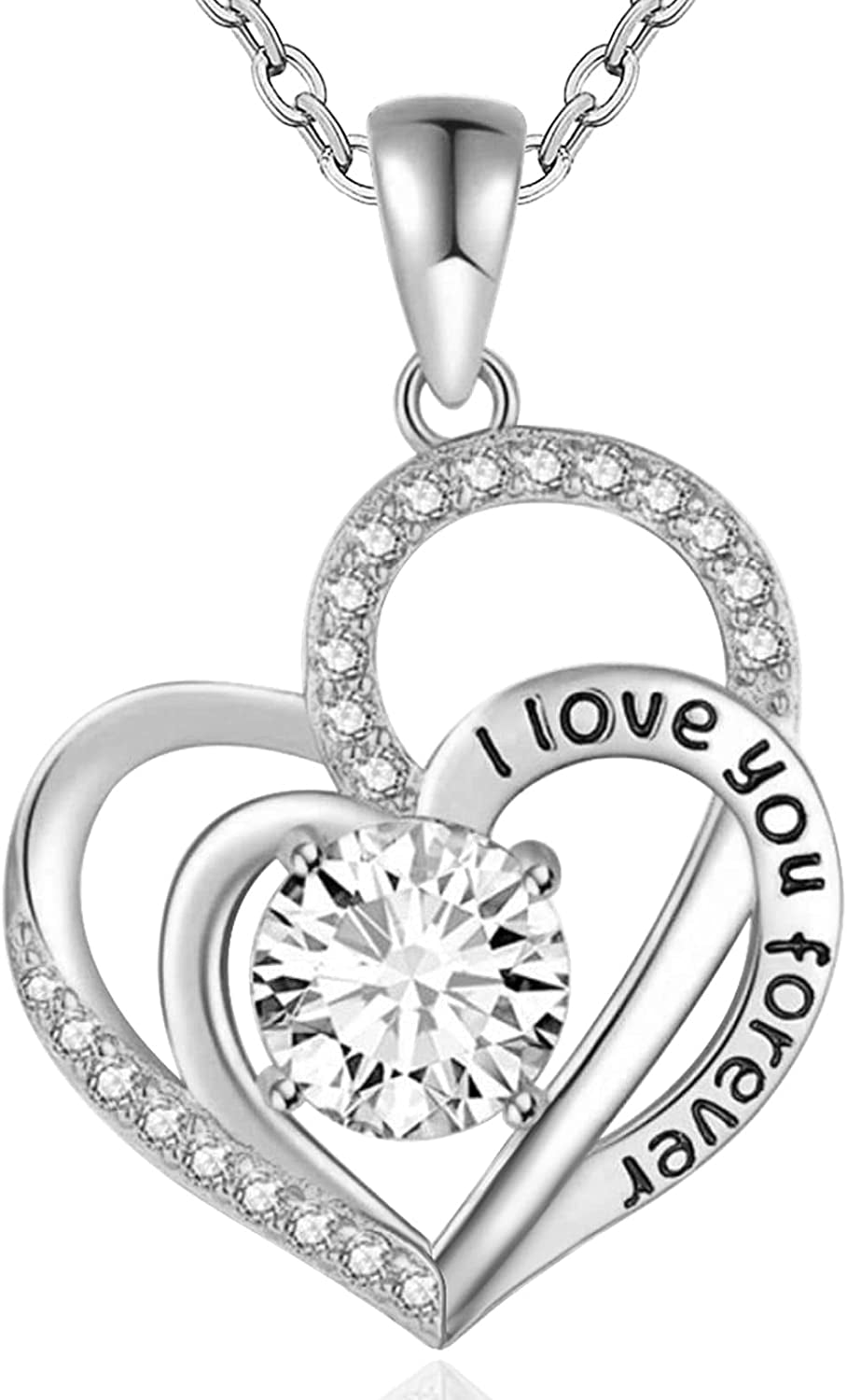 Necklaces for Women 925 Sterling Silver Forever Love Heart Pendant Necklace, Christmas Birthday Anniversary Valentine'S Day Jewelry Gift for Wife Mother Girls