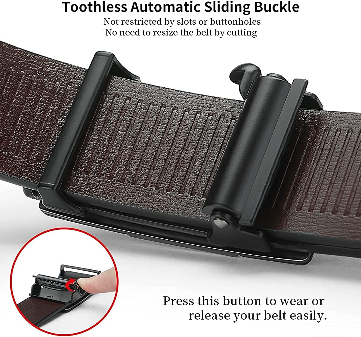 Black Belt Men, Genuine Leather Dress Designer Belts for Men, Fashion Slide Ratchet Click Casual Mens Belt for Jeans